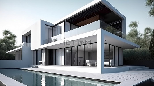 外观建筑背景图片_3D 渲染外观设计中的当代住宅建筑
