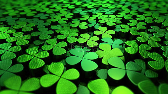 3d 渲染的绿色三叶草中的圣帕特里克节图案