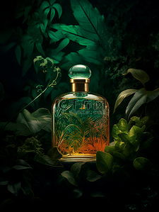 植物叶子森林场景香水瓶摄影广告背景