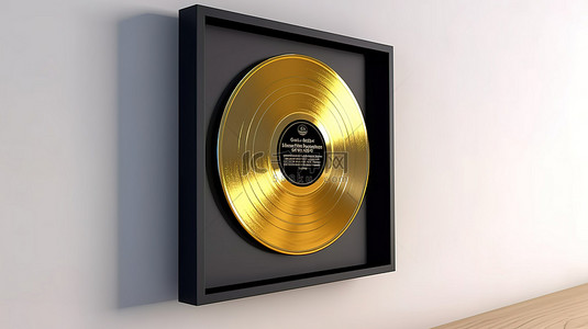 屡获殊荣的金色乙烯基或 CD，白色背景 3D 渲染上带有黑色标签