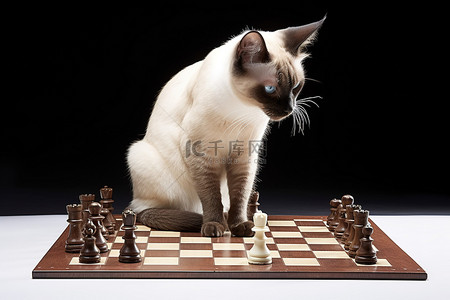 白色背景下下棋的暹罗猫