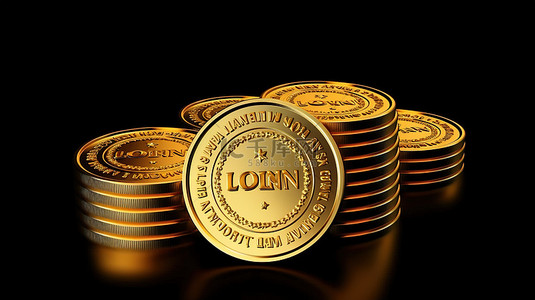 黑色背景，带有 3D 渲染的金色忠诚计划奖金硬币