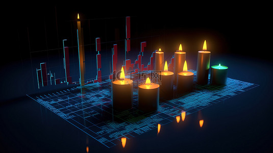 蜡烛图交易平台引人注目的买卖功能 3D 渲染