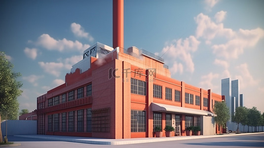 工厂外观的烟囱和工业魅力 3D 渲染