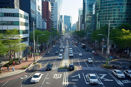 主要的计量设备背景图片_现代韩国首尔市街对面的主要道路