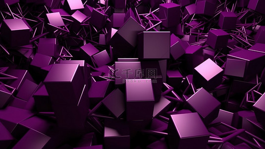 紫色几何图案背景图片_在时尚的 3d 孟菲斯设计中呈现的紫色几何图案
