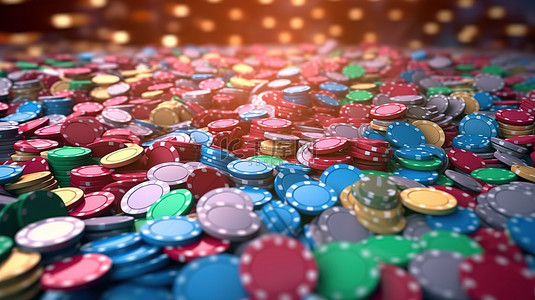 绿色牌桌背景图片_飞行 3d 渲染中大量优质扑克筹码
