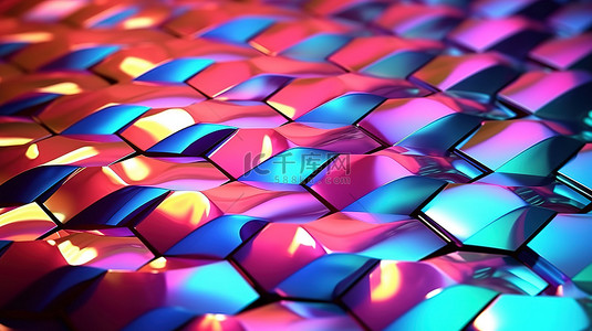 具有全息效果的虹彩金属表面的 3D 插图