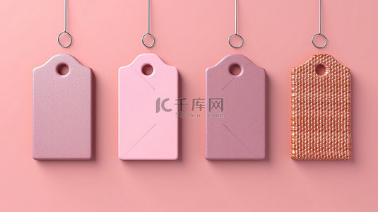 服装吊牌背景图片_3D 渲染隔离服装标签设置在粉红色背景上