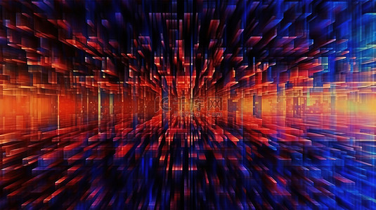 3D 渲染的抽象噪声影响计算机屏幕上的数字故障背景