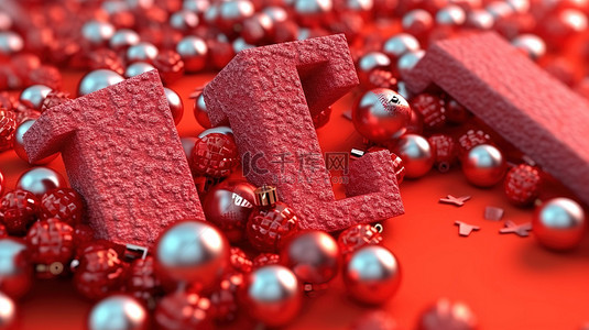 装饰着装饰品的红色圣诞字母的喜庆 3D 渲染