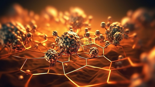 医疗科技元素背景图片_3d 渲染背景中的医学概念抽象分子与细胞元素