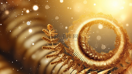 庆典请柬背景图片_圣诞横幅上的金色圣诞树螺旋概念 3D 插图