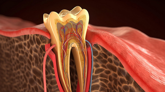 牙科口腔背景图片_可视化根管治疗过程的 3D 插图