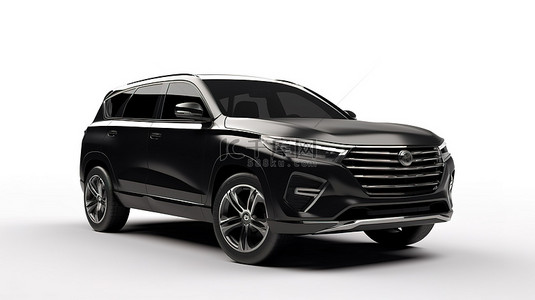 白色背景 3D 渲染上黑色饰面的高端 suv