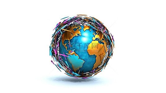 合作插图背景图片_白色背景上的全球连接 3D 插图