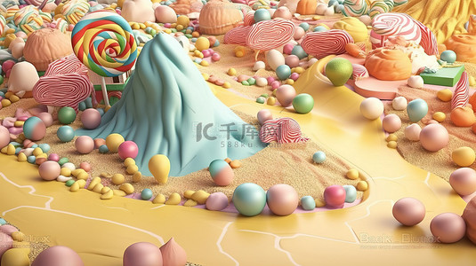 日系奶油风背景图片_融化的奶油遇见 3D 卡通糖果乐园