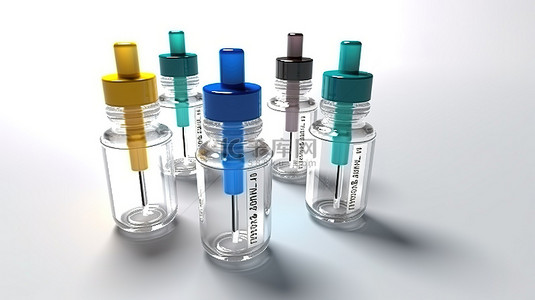 白色背景中疫苗和注射器的 3d 渲染