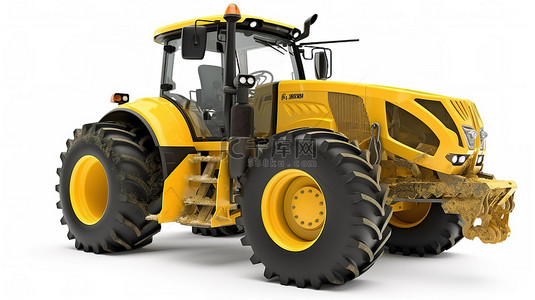 黄色拖拉机 3d 模型与铲图形和隔离在白色背景