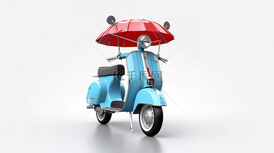3d 创建的白色背景上的红色屏蔽复古或电动蓝色摩托车
