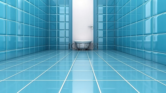 厨房和浴室 3D 渲染蓝色瓷砖墙和地板背景纹理的模型