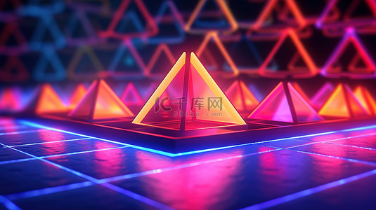 霓虹灯照亮的几何背景的 3d 插图