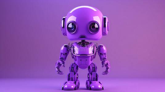 单色背景中充满活力的紫罗兰色 3d ai 机器人