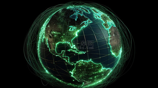 信息技术背景图片_围绕绿色地球的 3d 渲染的无线通信网络