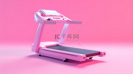 蓝色背景 3D 渲染上的双色调粉色跑步机健身跑步机