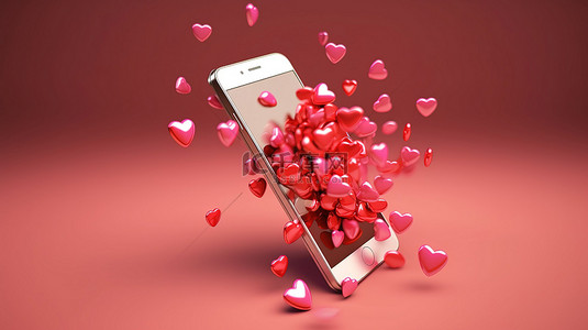 手机手机手绘背景图片_围绕手机的心的 3D 插图