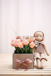 粉色购物包背景图片_适合生日女孩的粉色花盒