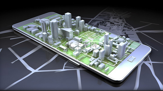 在 3d 中渲染手机和城市景观