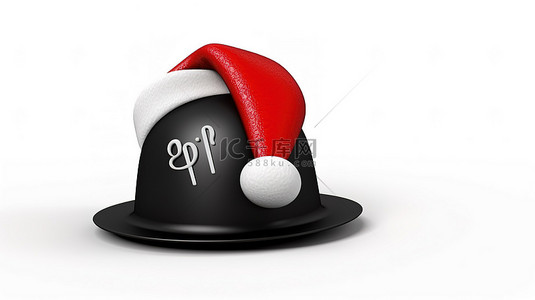 白色折扣背景图片_孤立的白色背景 3d 插图上的圣诞老人帽子折扣