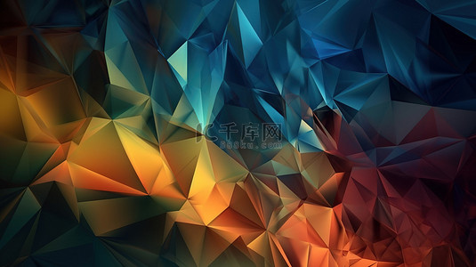 现代概念 3D 渲染虹彩蓝色和黄色几何时尚壁纸与金属质感