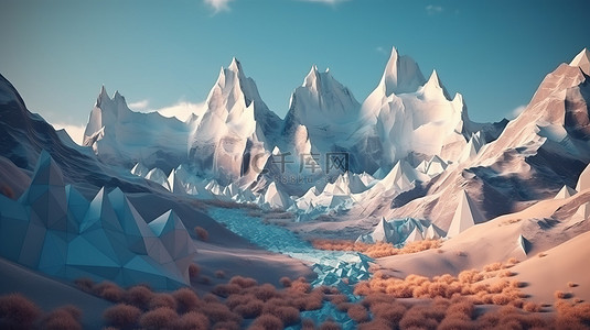 下雪的星空背景图片_3d 雪山的未来派景观