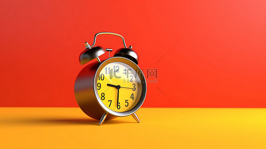 金融背景黄色背景图片_带闹钟的红色和黄色背景的 3D 渲染