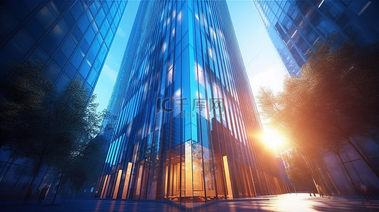 金融机构背景图片_金融机构镜头耀斑商业房地产结构的当代 3D 渲染