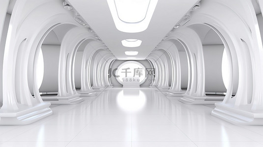 未来派建筑背景图片_以白色柱厅为特色的未来派建筑背景的 3D 渲染