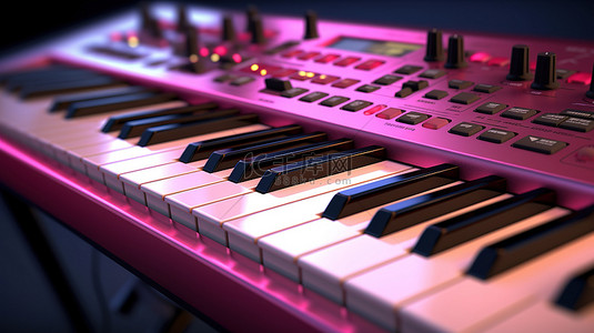 合成器背景图片_粉红色 midi 键盘合成器的 3d 渲染