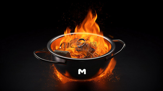 双11火拼开场背景图片_火热的门罗币大锅 3D 渲染烹饪锅中的加密货币