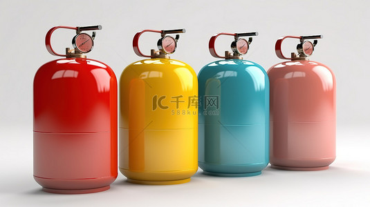 红火背景图片_在白色背景下隔离的 3D 渲染的单个气瓶