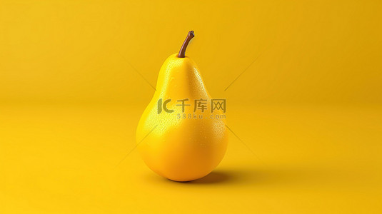 3D 渲染黄色背景中的金梨