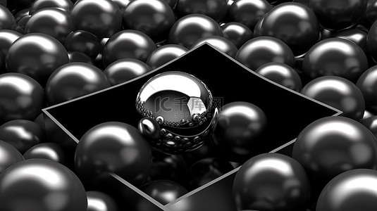 带金属壁和抽象设计的黑盒和球的 3d 渲染图