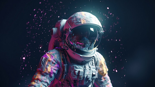 漂浮在外层空间的女宇航员的数字艺术 3D 渲染