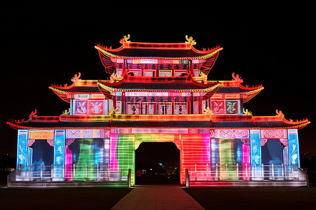 白天晚上背景图片_色彩缤纷的中国照明寺庙