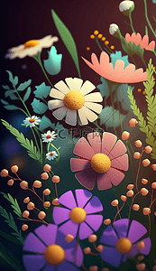 小花花卉背景图片_可爱的小花卡通的花卉背景