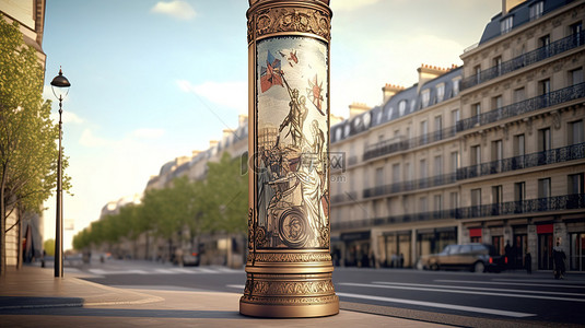 巴黎复古背景图片_法国巴黎莫里斯专栏的传统广告 3d 渲染