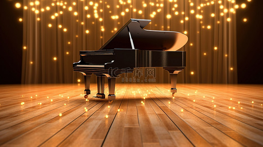 爵士表演背景图片_带钢琴和戏剧性灯光的木地板舞台插图