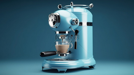 用 3d 创建的蓝色背景浓缩咖啡机