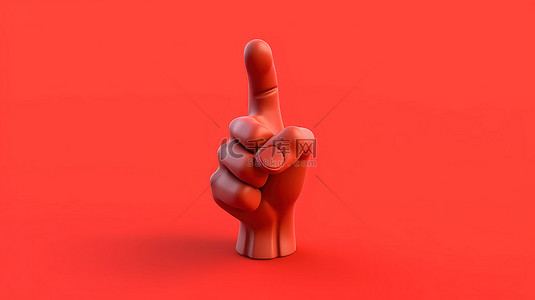 手点击光标背景图片_用食指指向的卡通手的红色 3D 渲染